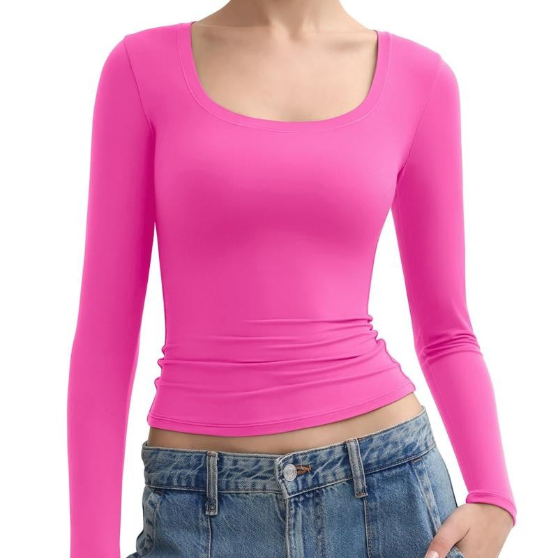 Women's Basic Double Layering Tight Slim Fit T Shirts