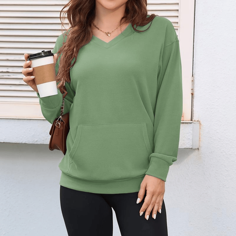 Women's Hatless V-Neck Hoodie with Pockets