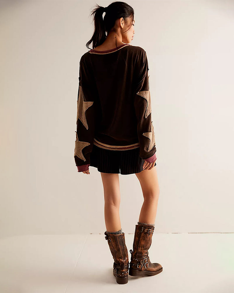 Fashionable Round Neck Hooded Thin Loose Star Hoodie