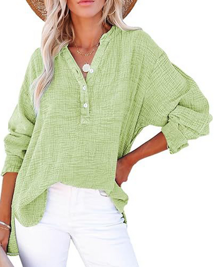 Womens Casual Button V Neck Long Sleeve Shirts Solid Blouses Tops