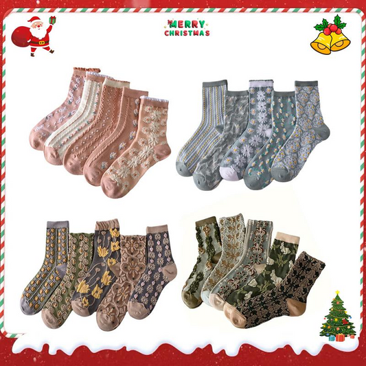 5 Pairs Womens Floral Socks