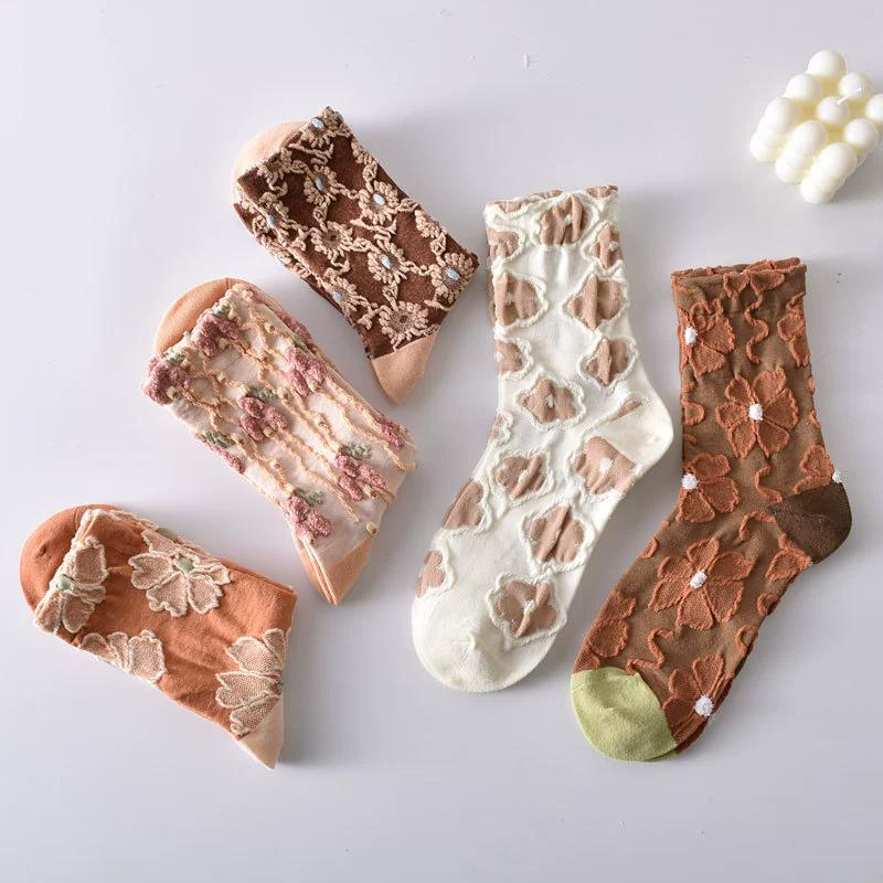 5 Pairs Womens Floral Socks