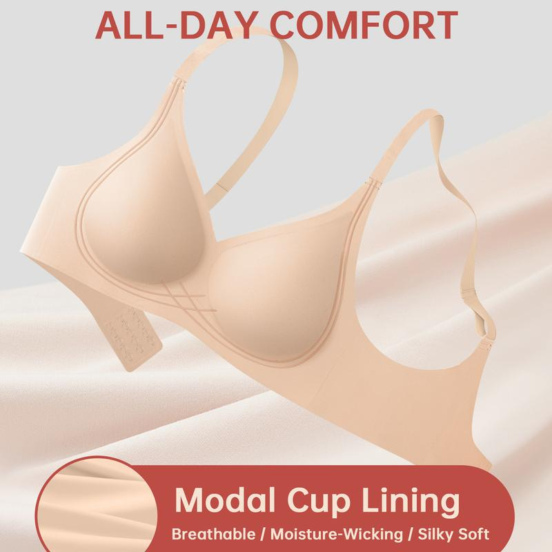 Seamless Full Coverage Wireless Push-Up Bra with Wide Straps