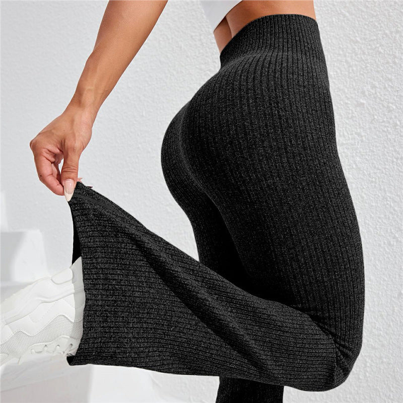 High Waisted Threaded Horn Yoga Pants, Hip Lifting Fitness Pants