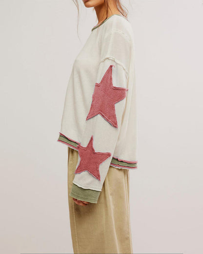 Fashionable Round Neck Hooded Thin Loose Star Hoodie