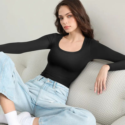 Women's Basic Double Layering Tight Slim Fit T Shirts