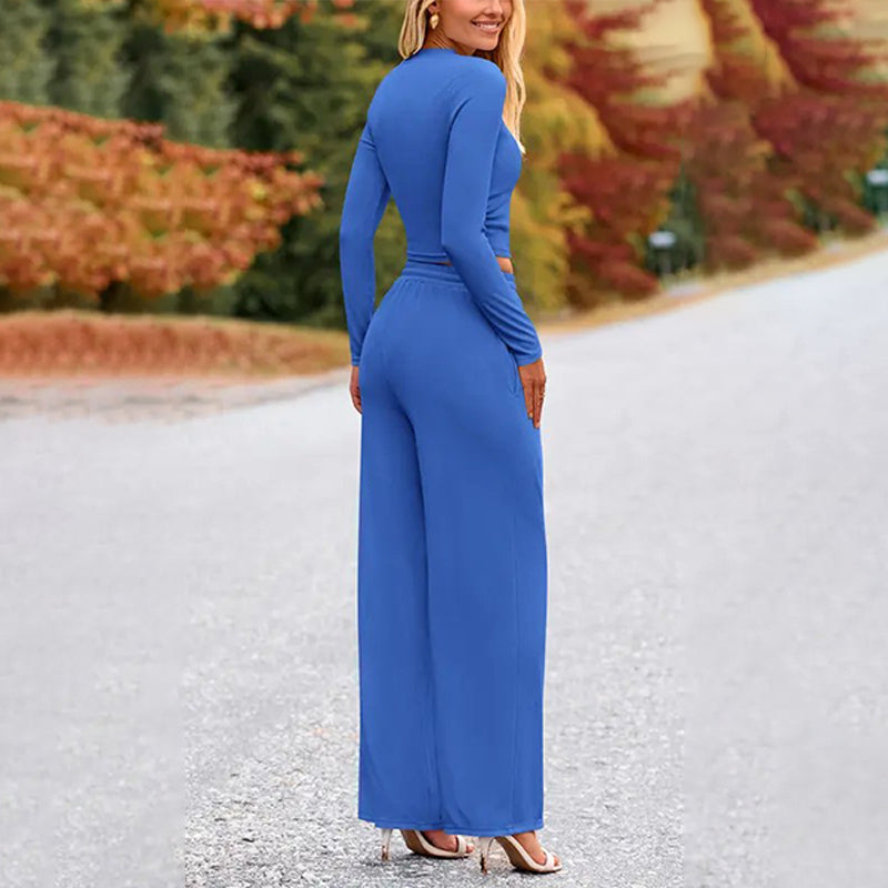 Crop Top Straight Leg Pants 2-Piece Lounge Set