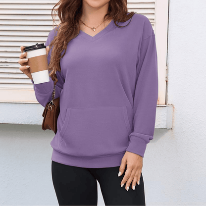 Women's Hatless V-Neck Hoodie with Pockets