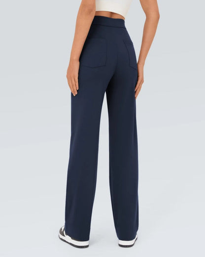 High-Waist Button Front Straight-Leg Pants