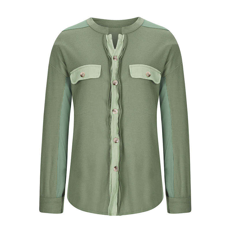 Women's Loose Fit Batwing Sleeve Waffle Knit Button Down Shirt Shacket Tops