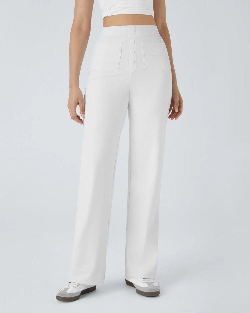 High-Waist Button Front Straight-Leg Pants