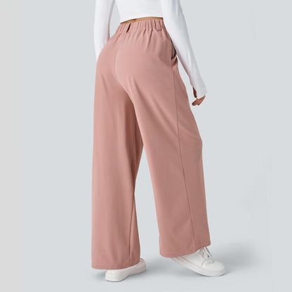 High Waisted Plicated Side Pocket Wide Leg Waffle Work Pants