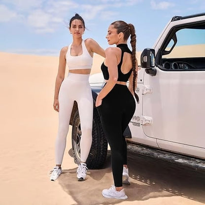 High-waisted tummy-controlling and body-shaping training leggings