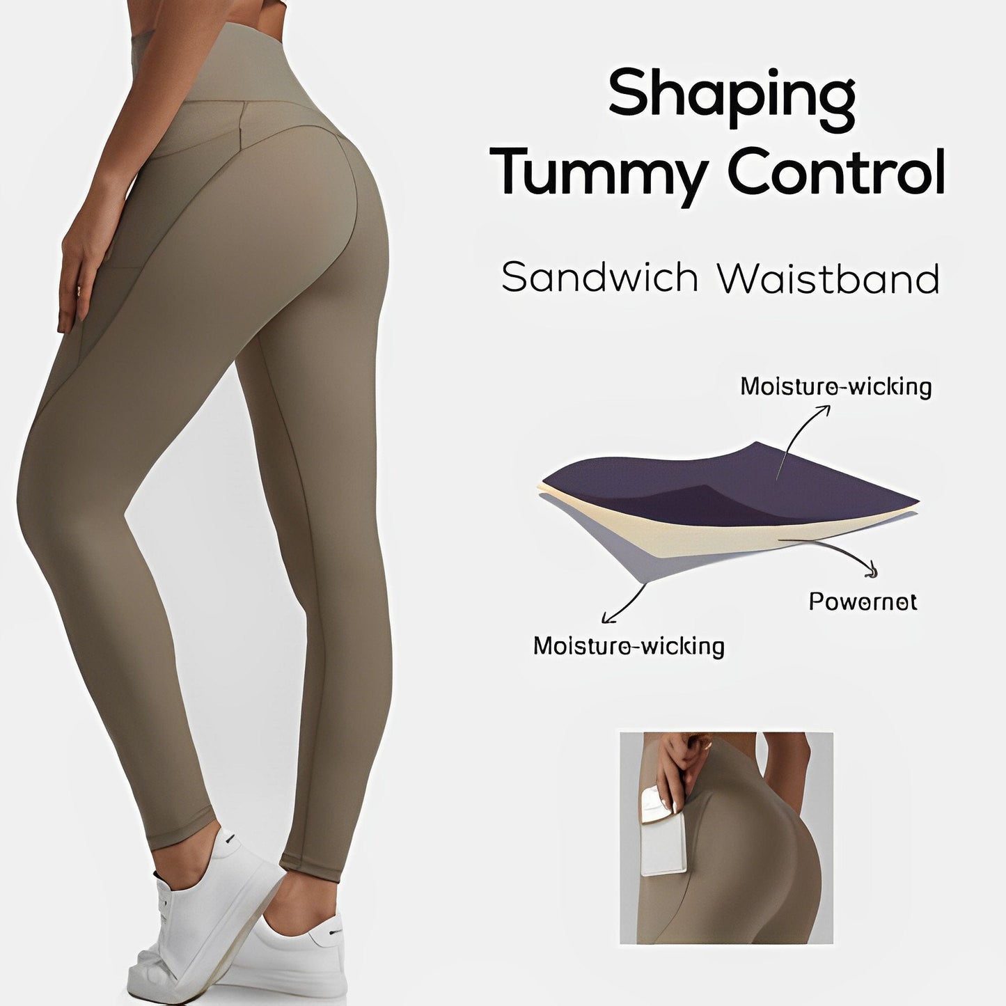High-waisted tummy-controlling and body-shaping training leggings