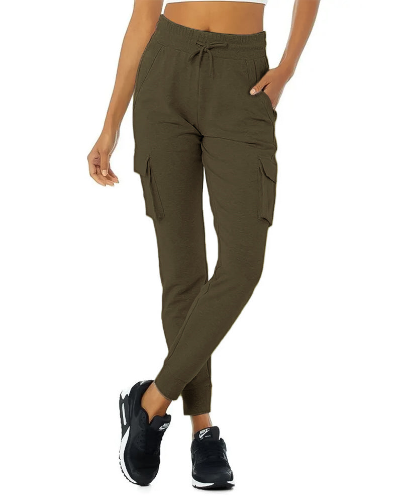 Women's Loose Fit Fleece Jogger Sweatpants with Velcro Cargo Pockets