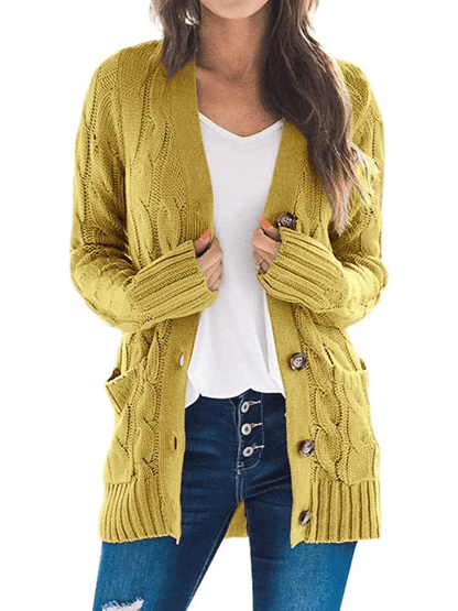 Women's Fall Casual Long Sleeve Button Down Open Front Cable Knit Cardigan
