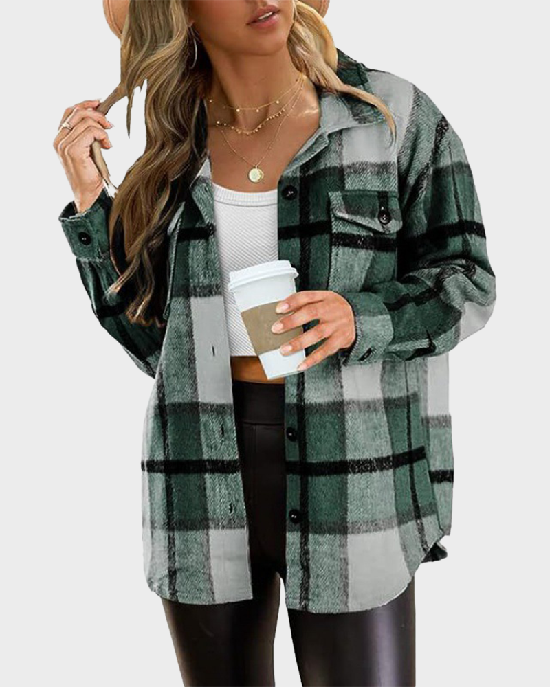 Casual Plaid Flannel Shirt Jacket