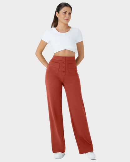 High-Waist Button Front Straight-Leg Pants
