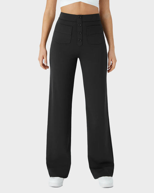 High-Waist Button Front Straight-Leg Pants