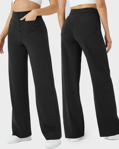 High-Waist Button Front Straight-Leg Pants