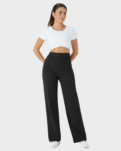 High-Waist Button Front Straight-Leg Pants