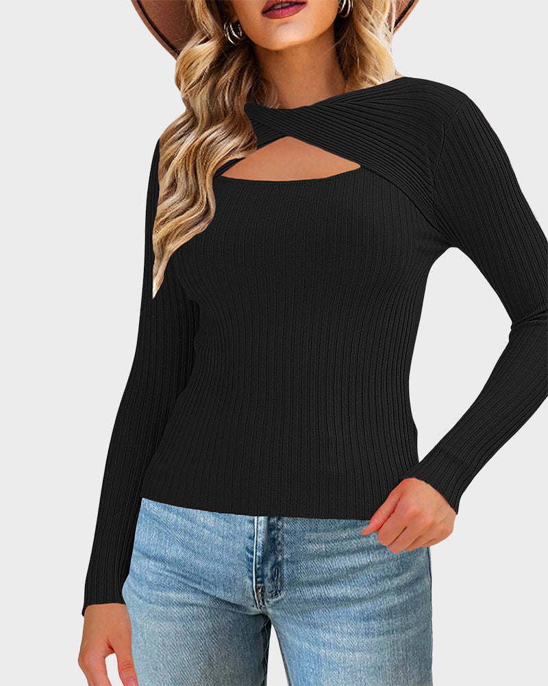 Twist Front Cutout Knit Sweater