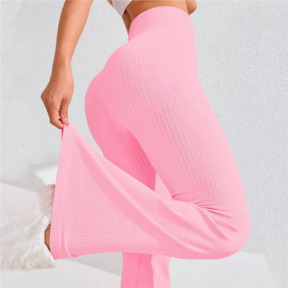 High Waisted Threaded Horn Yoga Pants, Hip Lifting Fitness Pants