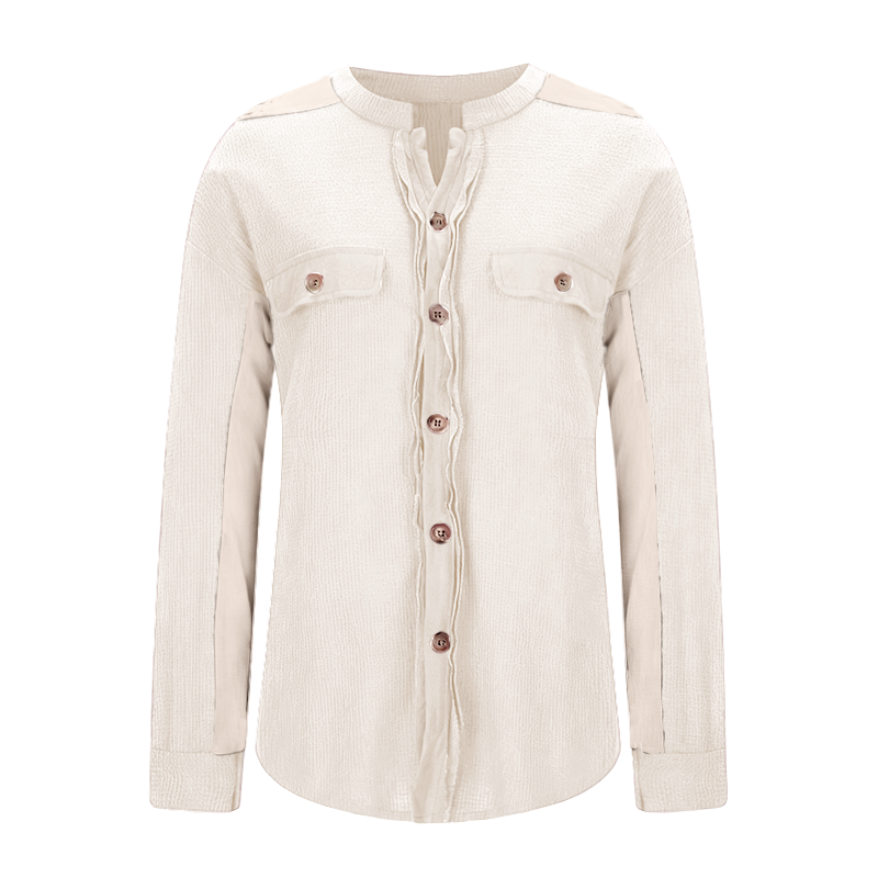 Women's Loose Fit Batwing Sleeve Waffle Knit Button Down Shirt Shacket Tops