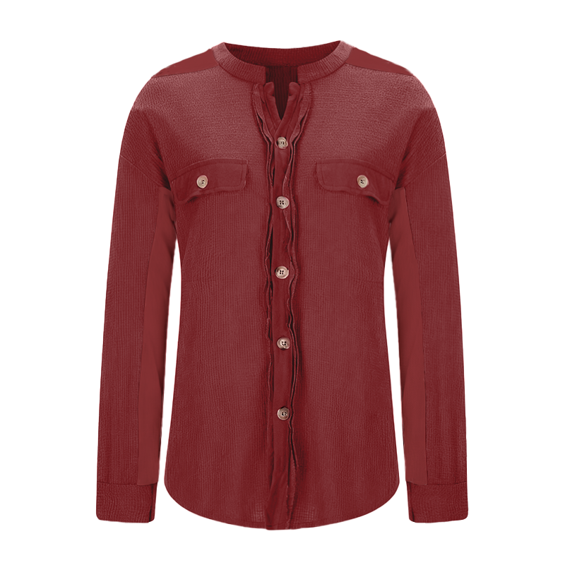 Women's Loose Fit Batwing Sleeve Waffle Knit Button Down Shirt Shacket Tops