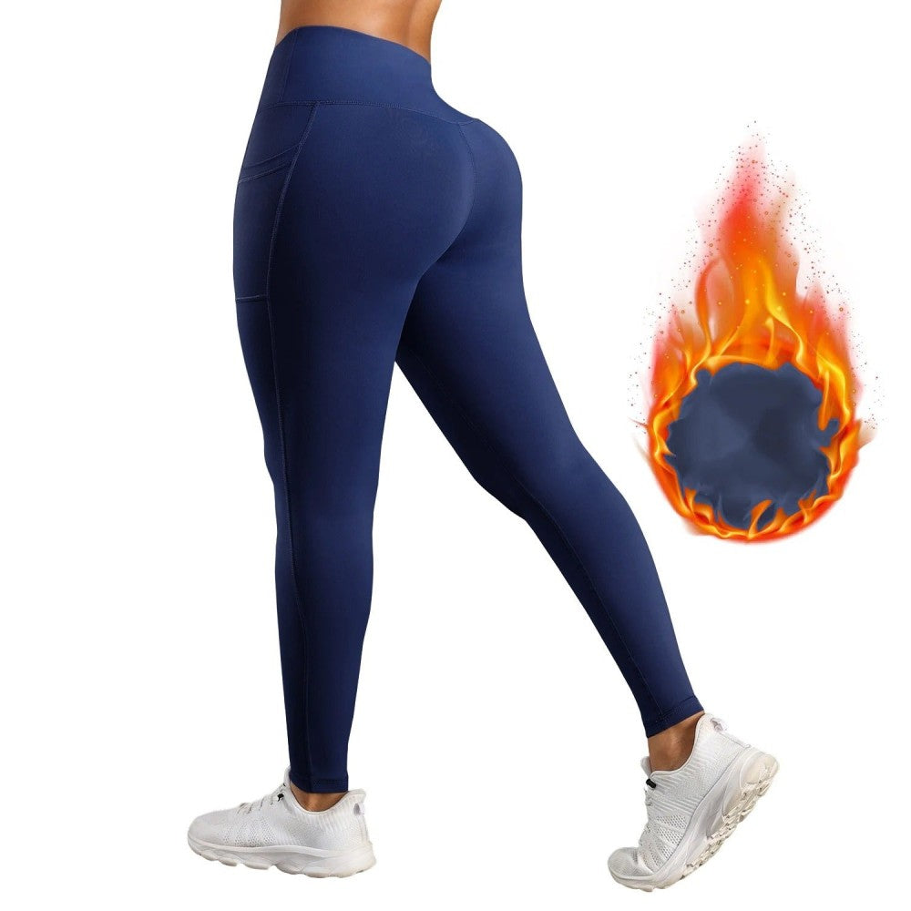 High Waisted Warm Wool Lined Tight Pants With Pockets