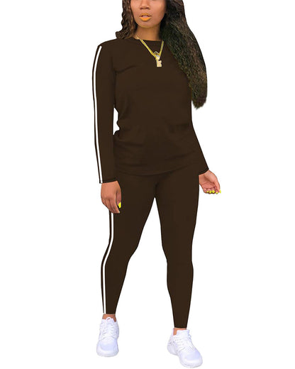 Women's Striped Print Long Sleeve Top & Pants Two-piece Set